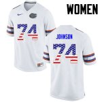 Women's Florida Gators #74 Fred Johnson NCAA Nike White USA Flag Fashion Authentic Stitched College Football Jersey PZU0862QD